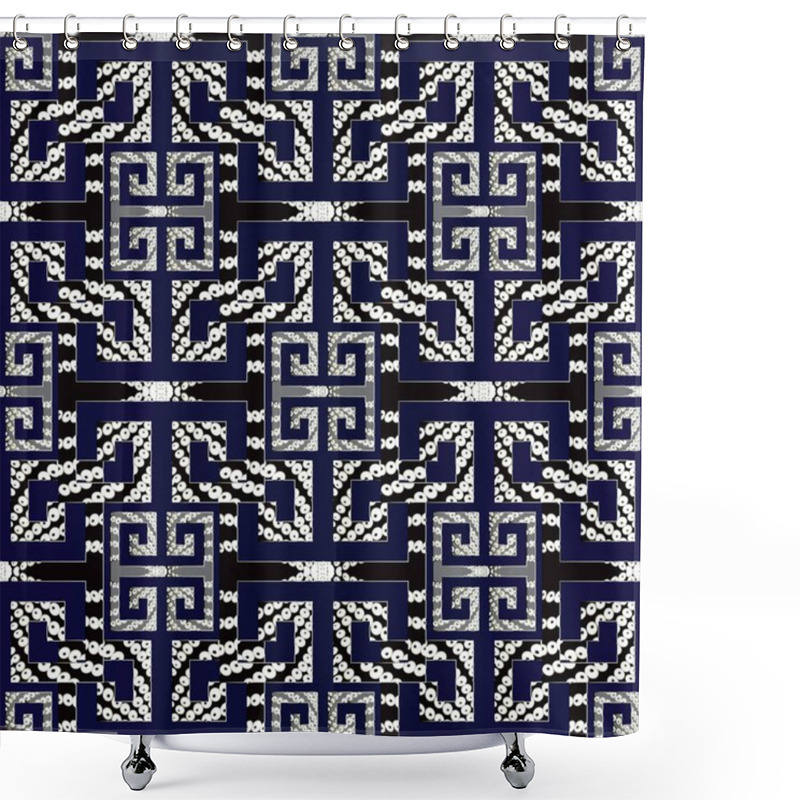 Personality  Meander Seamless Pattern. Greek Key Halftone Background Shower Curtains