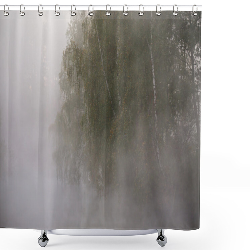 Personality  Autumn Foggy Morning. Dawn On The Misty Calm River Shower Curtains