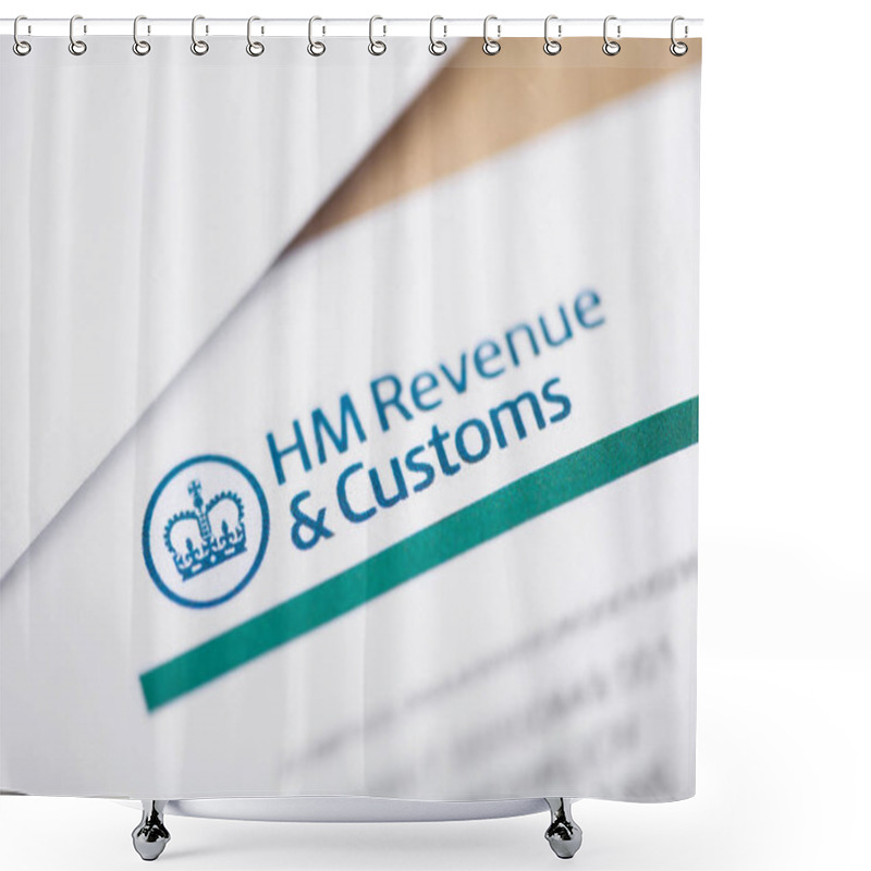 Personality  LONDON, UK - AUGUST 18, 2018: HM Revenue & Customs Statement With Envelopes Closeup Shower Curtains