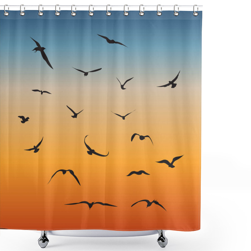 Personality  A Vector Collection Or Birds Flying In A Horizon Shower Curtains