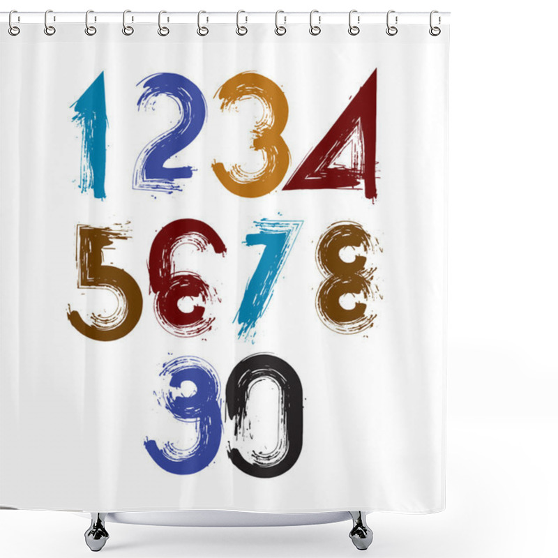 Personality  Vector Stylish Brush Digits, Handwritten Numerals, Sans Serif Nu Shower Curtains