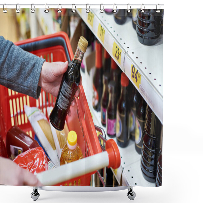 Personality  Soy Sauce Bottle In Hand Buyer At Grocery Store Shower Curtains