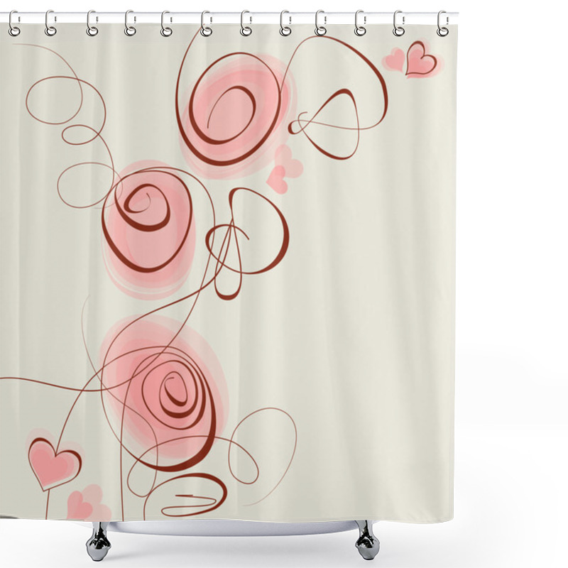 Personality  Pink Flowers And Hearts Shower Curtains