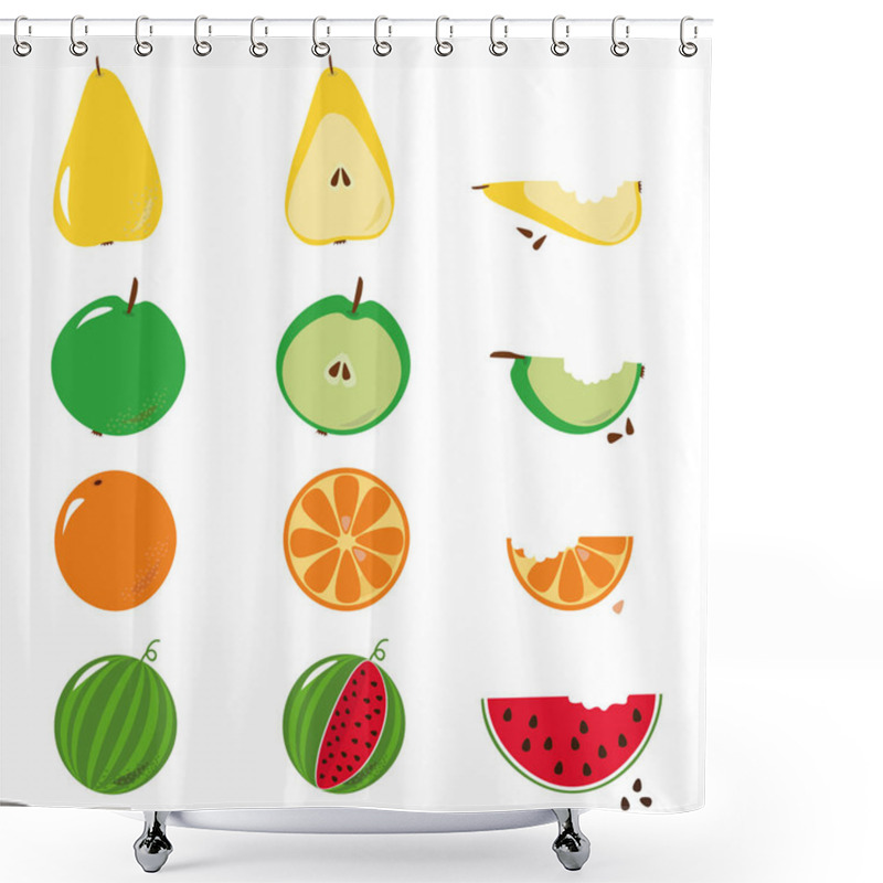 Personality  Bitten Fruits Sequence Illustration Over White. Shower Curtains