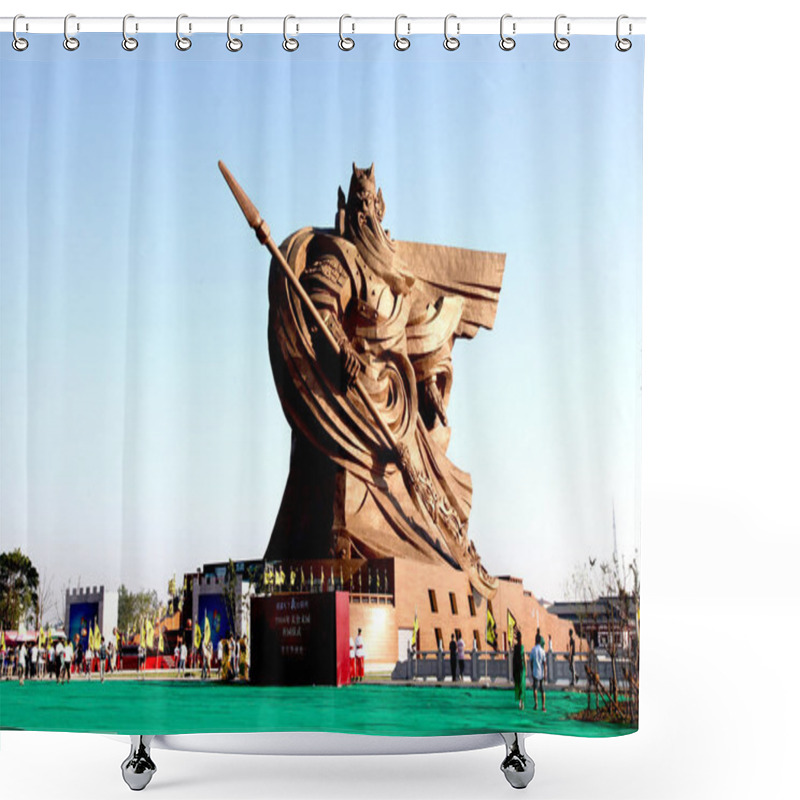 Personality  The Giant Statue Of Ancient Chinese General Guan Yu Is On Display At The Guan Gong Cultural Park In Jingzhou City, Central China's Hubei Province, 17 June 2016 Shower Curtains