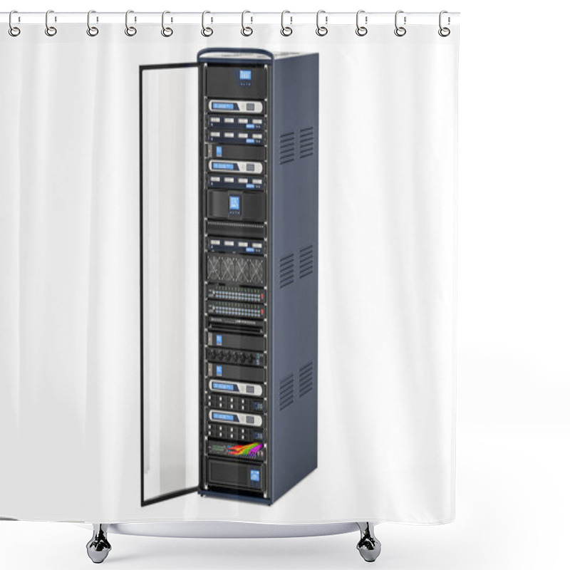 Personality  Computer Server Rack With Opened Door, 3D Rendering Shower Curtains