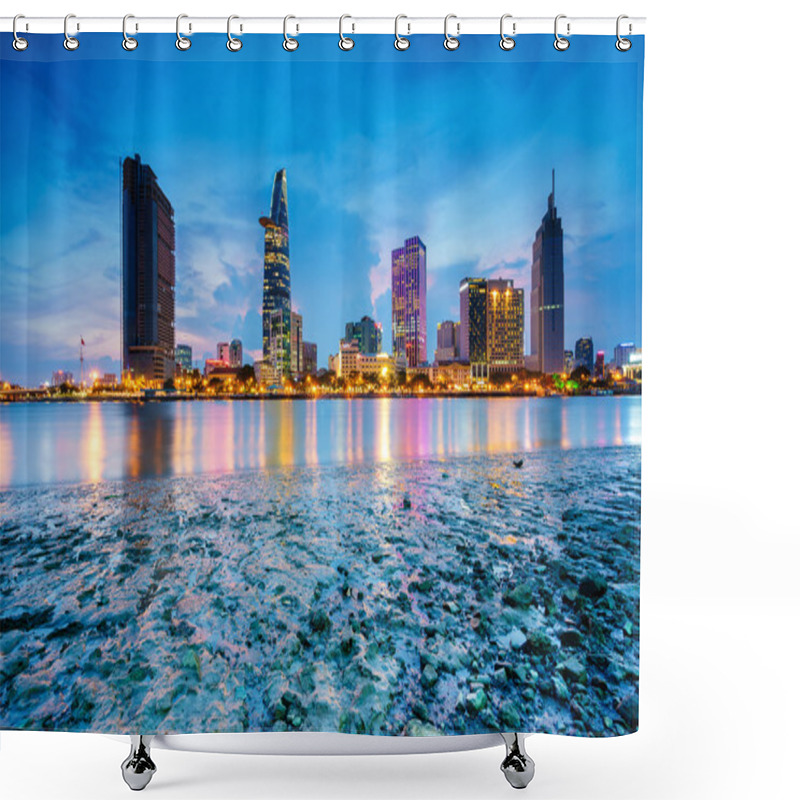 Personality  SAIGON, VIETNAM - JUNE 11, 2015. Night View Of Business And Administrative Center Of Ho Chi Minh City On Saigon Riverbank In Twilight (view From Thu Thiem District), Ho Chi Minh City, Vietnam.  Shower Curtains