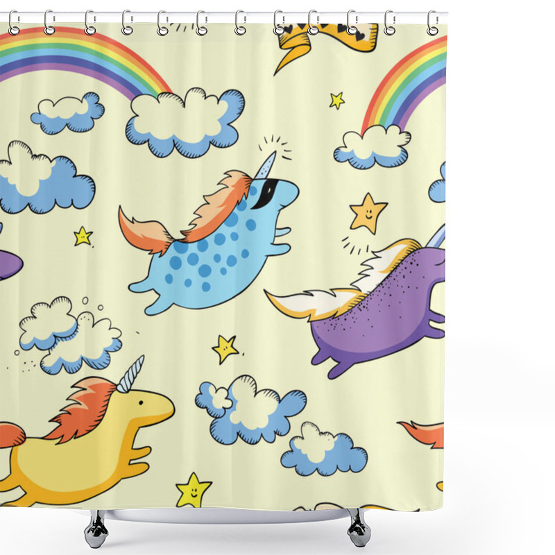 Personality  Flying Unicorns And Rainbow Pattern Shower Curtains