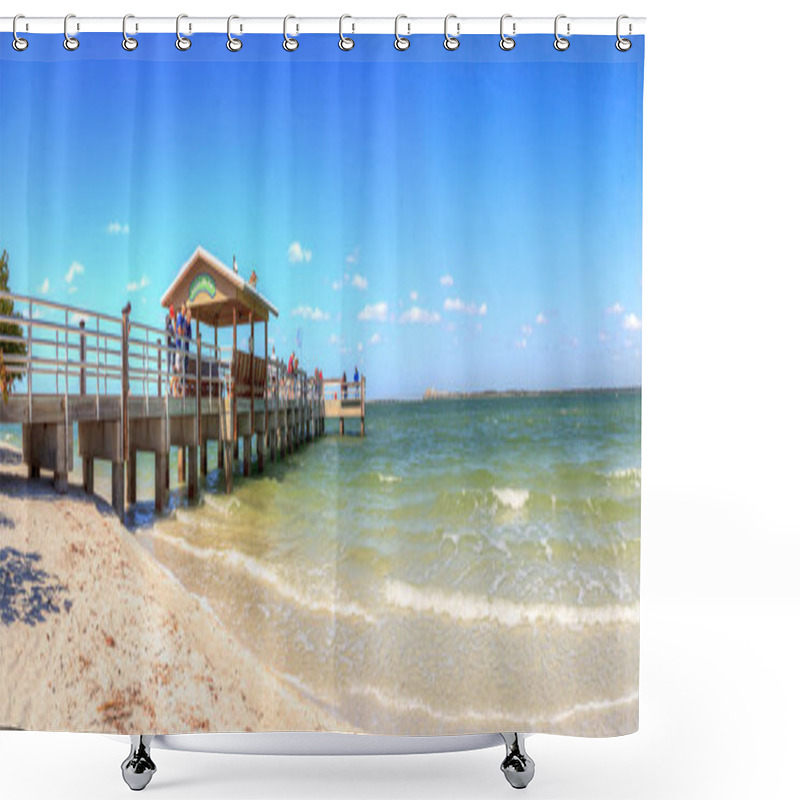 Personality  Sanibel, Florida, USA - February 22, 2020: Sanibel City Pier At Lighthouse Beach Park In Sanibel, Florida Shower Curtains