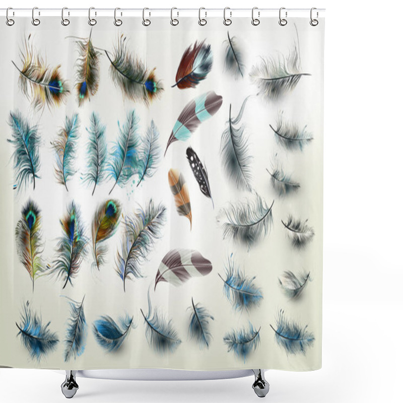 Personality  Huge Vector Collection Of Realistic Fashion Feathers For Design Shower Curtains