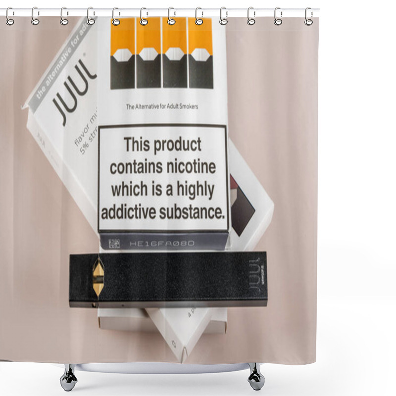 Personality  Box Holding Flavored JUUL Nicotine Dispenser And Pods Shower Curtains