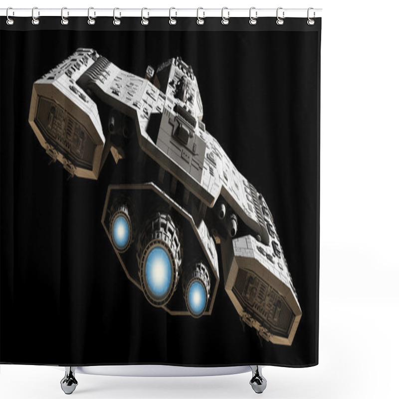 Personality  Spaceship With Blue Engine Glow Shower Curtains