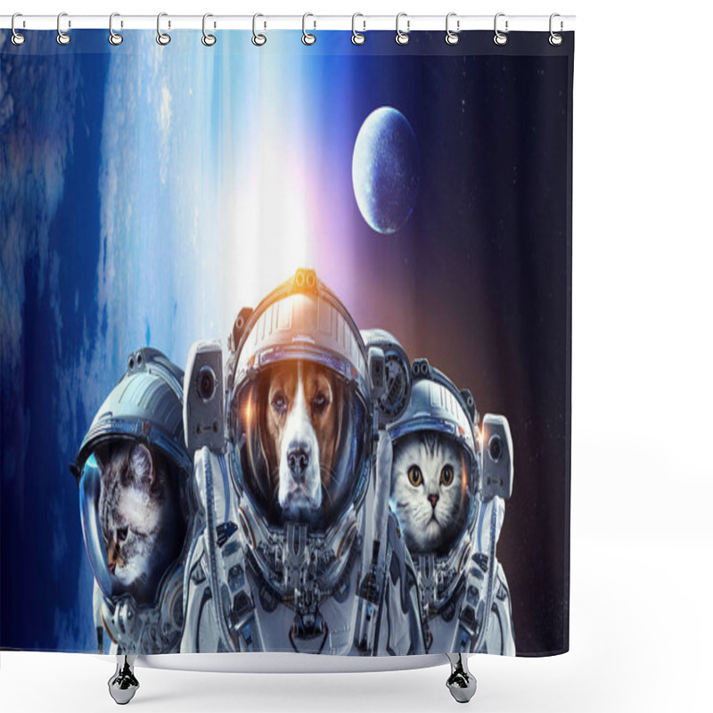 Personality  First Trip To Space. Mixed Media Shower Curtains