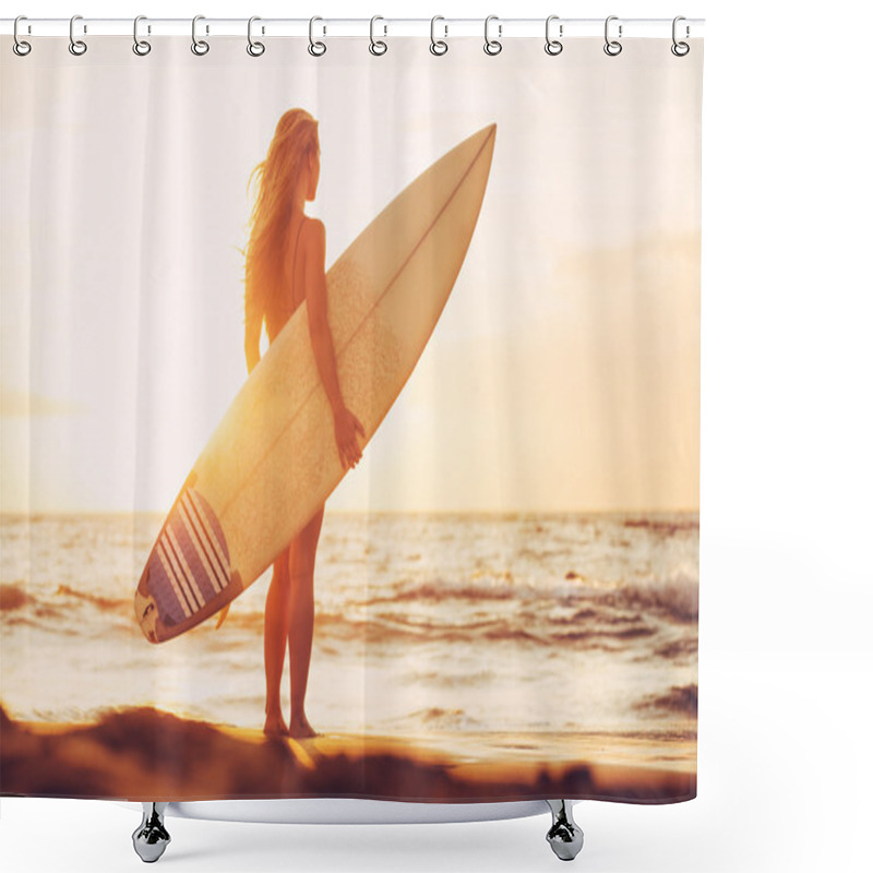 Personality  Surfer Girl On The Beach At Sunset Shower Curtains