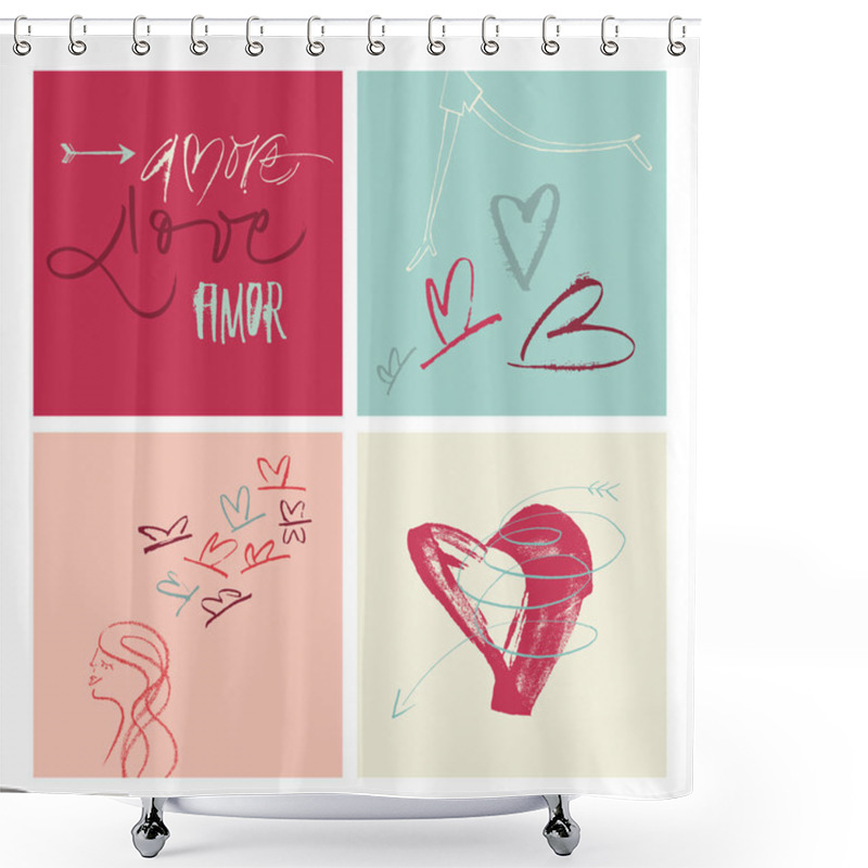 Personality  Hand-written Amore Love Amor Illustration. EPS Vector File. Hi Res JPEG Included. Shower Curtains