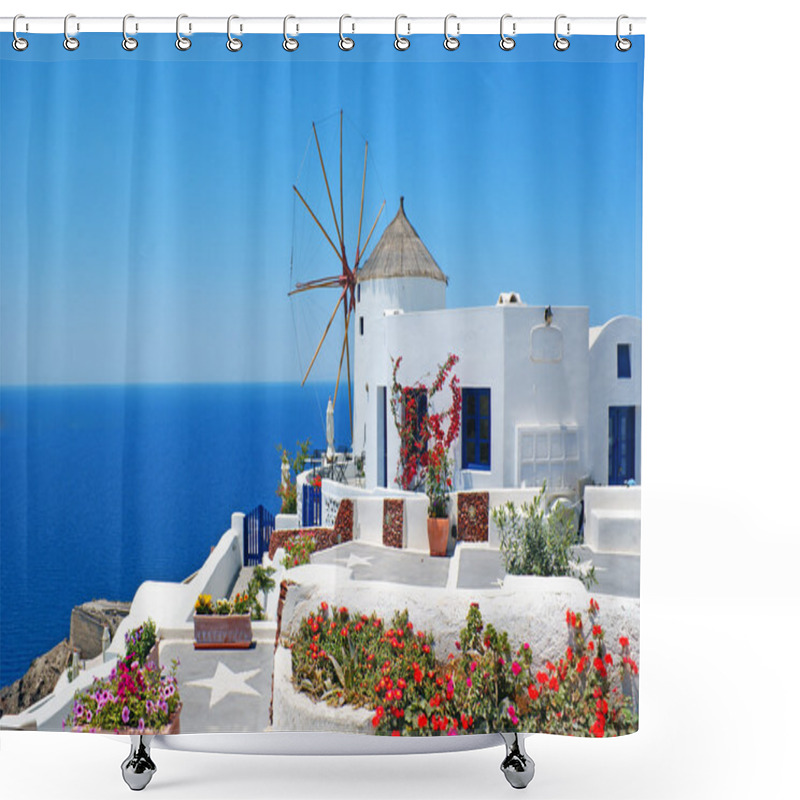 Personality  Traditional Architecture Of Oia Village At Santorini Island In G Shower Curtains