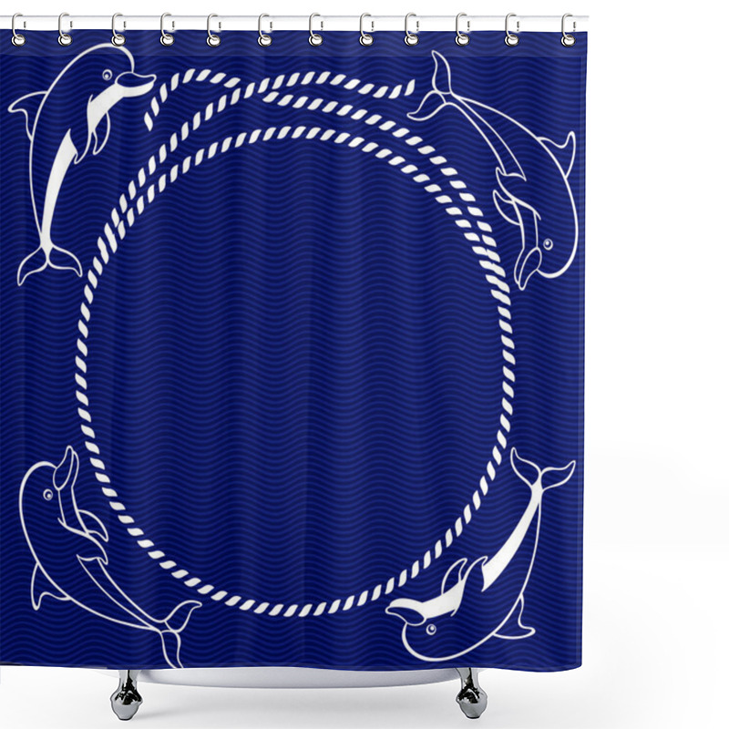 Personality  Nautical Card With Round Frame And Dolphins Shower Curtains