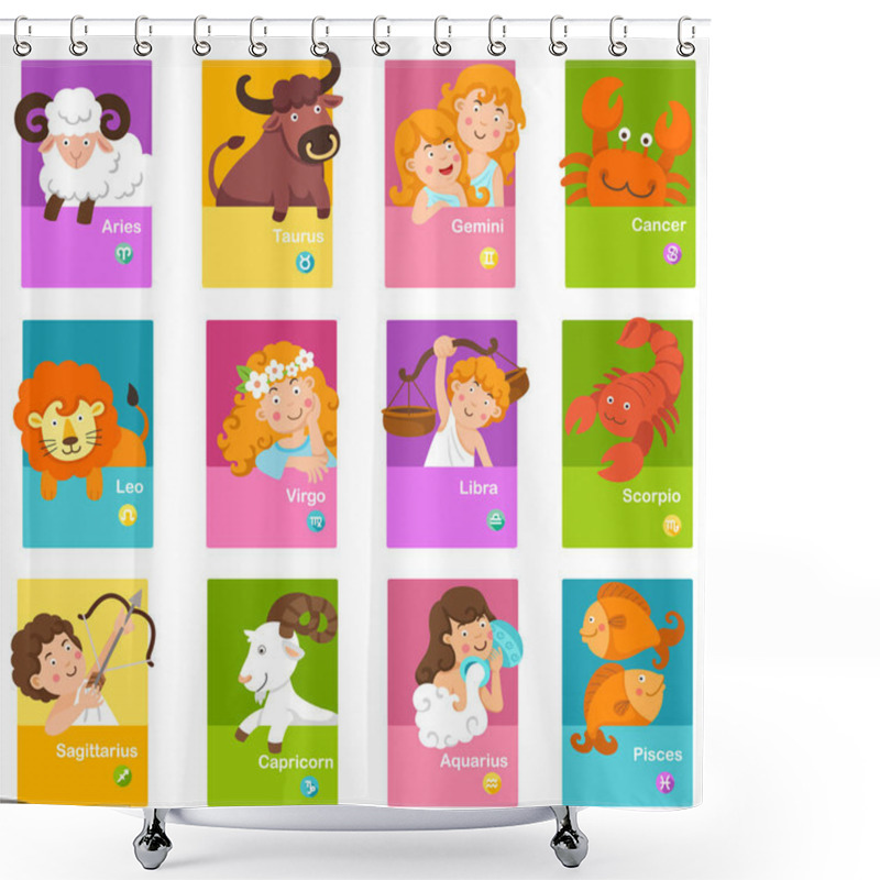 Personality  Set Illustration With Cartoon Zodiac Signs Vector Shower Curtains