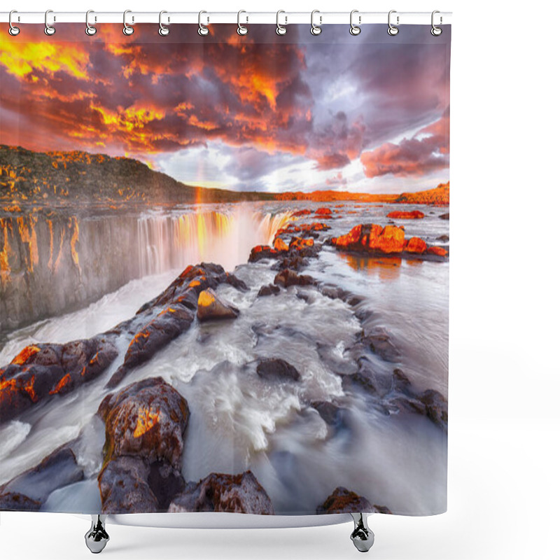 Personality  Dramatic Sunset View Of Fantastic Waterfall And Cascades Of Self Shower Curtains