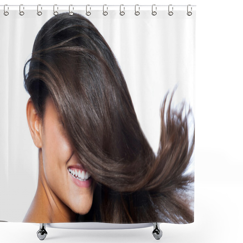 Personality  Lady's Face Covered With Long Straight Hair Shower Curtains