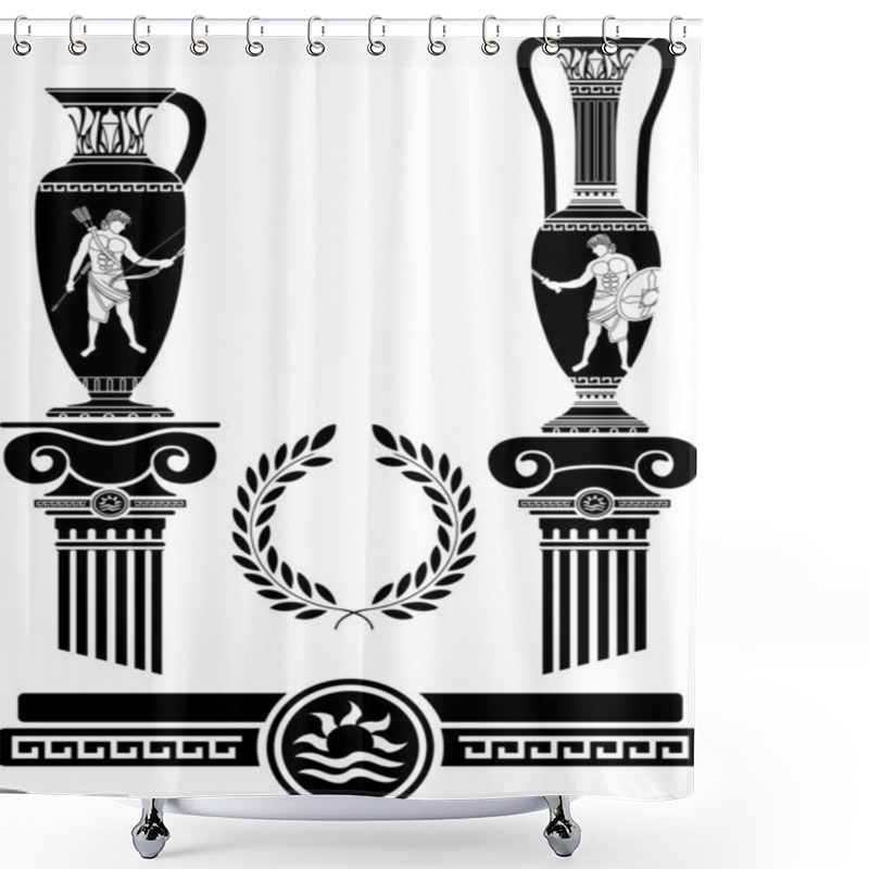 Personality  Stencil Of Ancient Columns And Jugs Shower Curtains