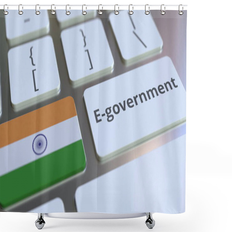 Personality  E-government Or Electronic Government Text And Flag Of India On The Keyboard. Modern Public Services Related Conceptual 3D Rendering Shower Curtains