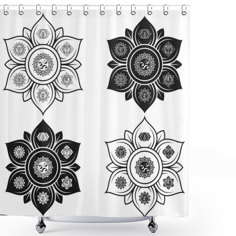 Personality  Vector Design Of Sacred Lotus Flower, With The Seven Chakras Symbol Shower Curtains