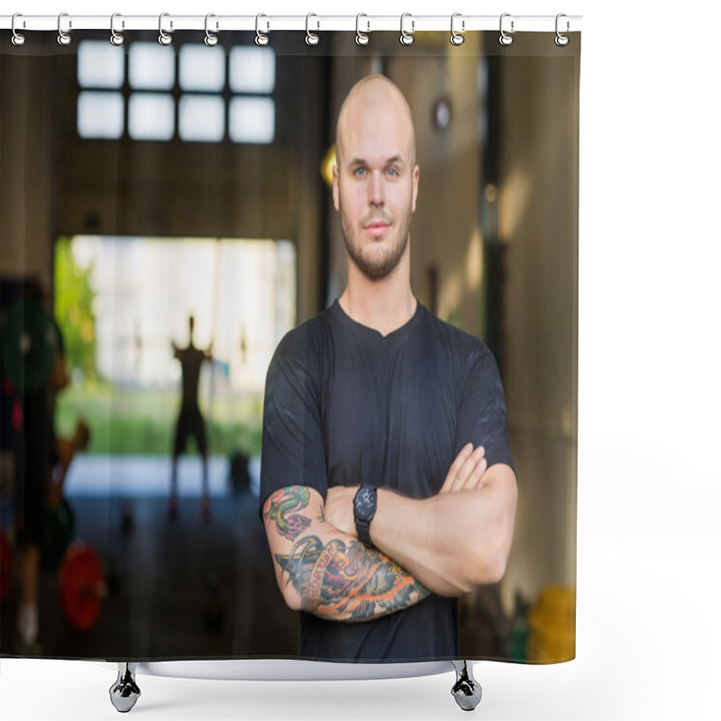 Personality  Athlete Standing Arms Crossed At Gym Shower Curtains