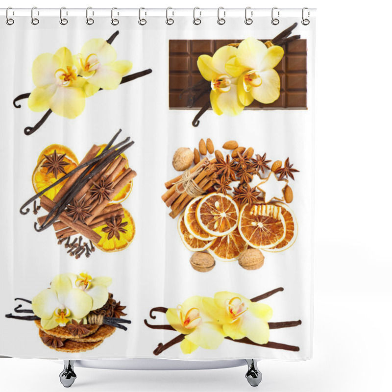 Personality  Vanilla Pods With Orchid Flower, Cinnamon Sticks, Anise Stars Shower Curtains