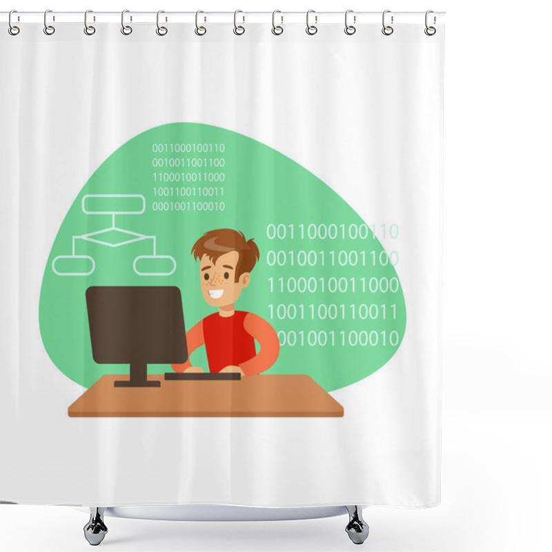 Personality  Boy Programmer Coding, Kid Doing Computer Science Research Dreaming Of Becoming Professional Scientist In The Future Shower Curtains