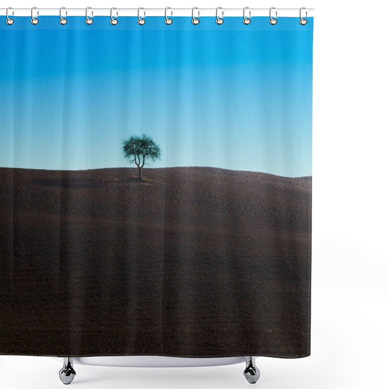 Personality  Lonely Tree On A Typical Dark Soil Field Near Siena. Shower Curtains