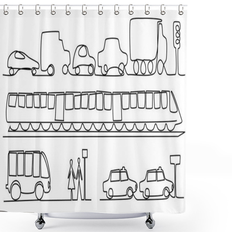 Personality  Transport Vehicles One Line Drawing Shower Curtains