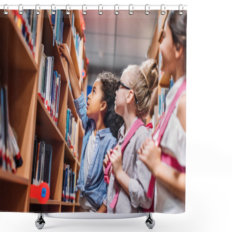 Personality  Schoolgirls Looking For Books In Library Shower Curtains