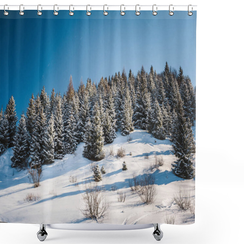 Personality  Frozen Snow-covered Fir-trees At The Top Of Snow Mountain. View  Shower Curtains