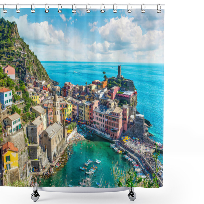 Personality  Vernazza, Small Italian Town On The Seashore, View From Above Shower Curtains