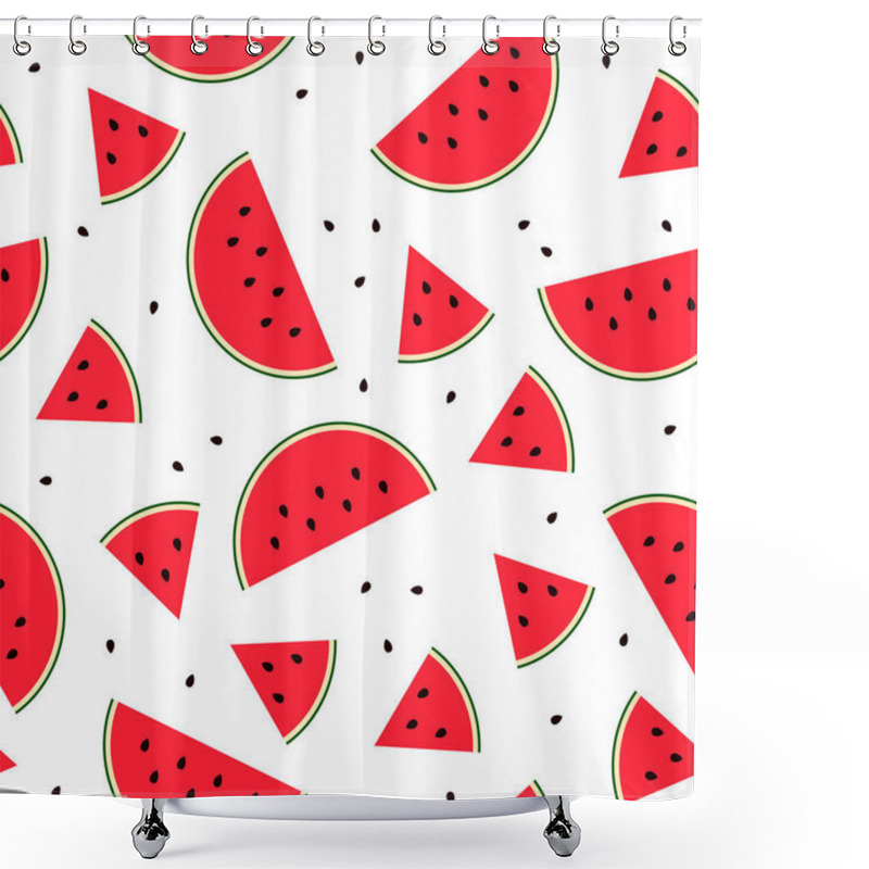 Personality  Seamless Watermelon Slice Pattern. Flat Sweet Fresh Fruit Isolated On White Background. Colorful Bright Summer Food. Red Pink Cut Melon With Seeds. Vector Illustration For Prints, Wallpapers, Clothes Shower Curtains