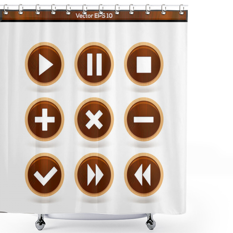 Personality  Set Of Round Wooden Media Player Buttons Shower Curtains