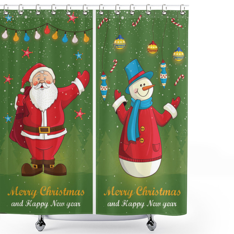 Personality  Merry Christmas Card In Vector Shower Curtains