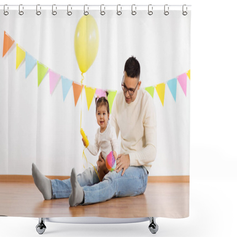 Personality  Father And Daughter With Birthday Party Balloon Shower Curtains