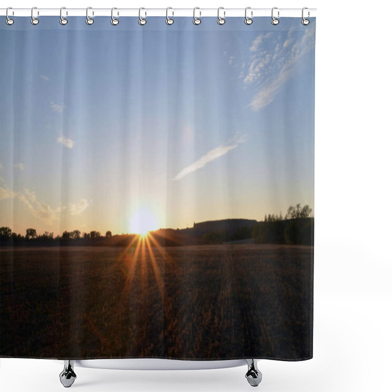 Personality  Sunrise And Summer Field, Natural Sunny Background Shower Curtains