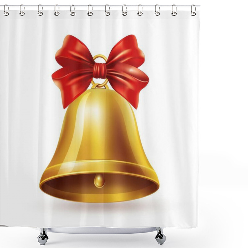 Personality  A Shiny Gold Bell Adorned With A Vibrant Red Bow, Symbolizing Celebration And Joy. Shower Curtains