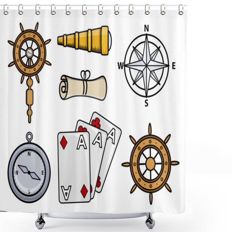 Personality  Ancient Ship Icons - Cartoon Vector Illustration Shower Curtains