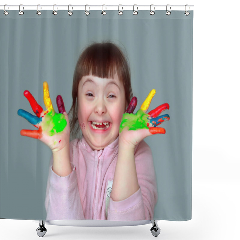 Personality  Cute Little Girl With Painted Hands Shower Curtains