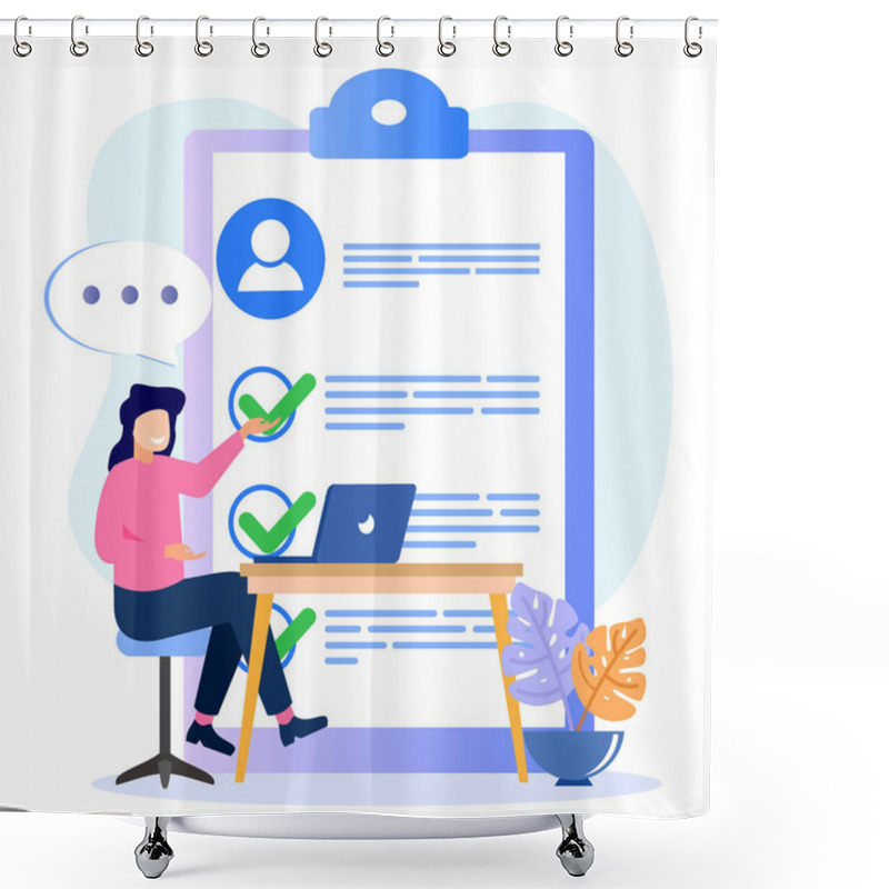 Personality  Vector Illustration Of A Business Concept. Job Interview. Employee Evaluations, Appraisal Forms And Reports, Performance Review Concepts. Shower Curtains