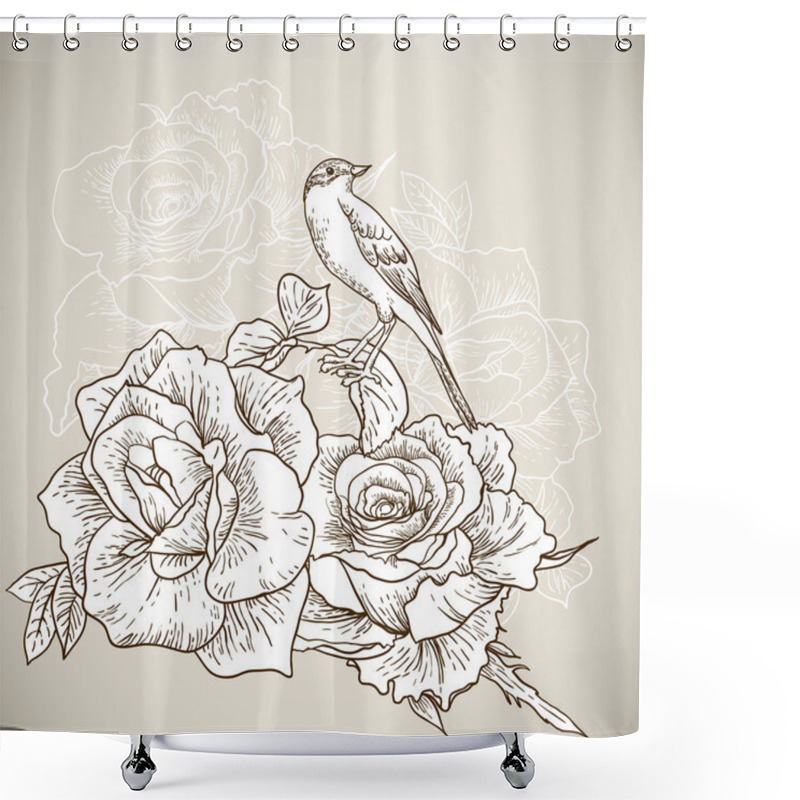 Personality  Beautiful Rose Background With Birds Shower Curtains