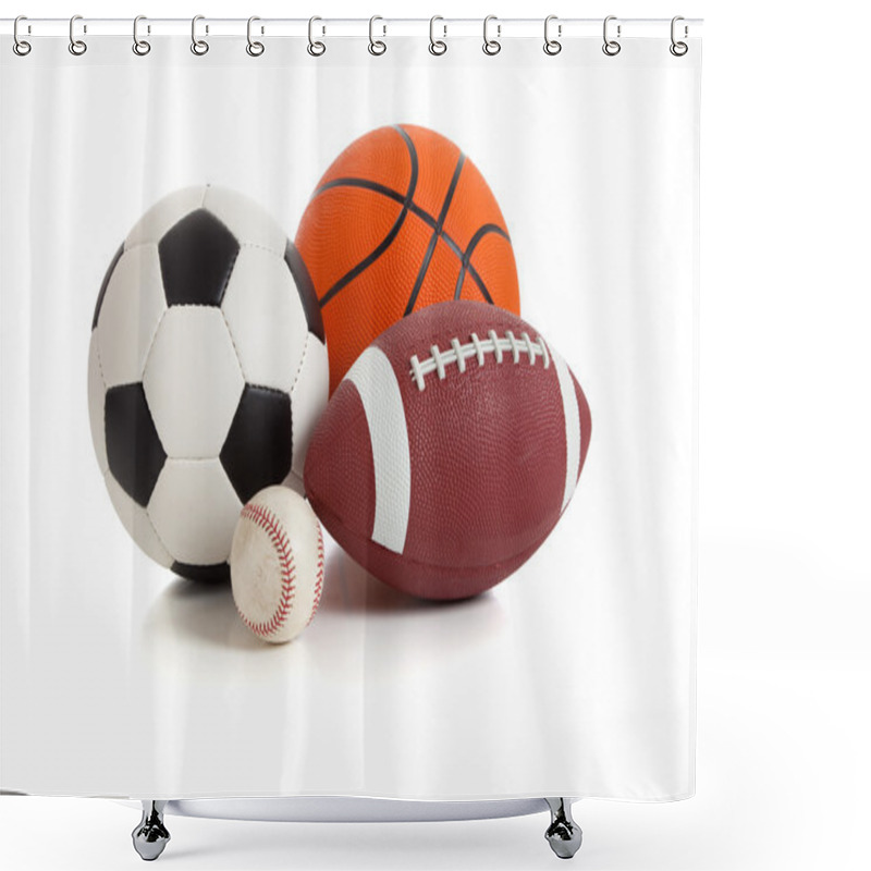 Personality  Assorted Sports Balls On White Shower Curtains