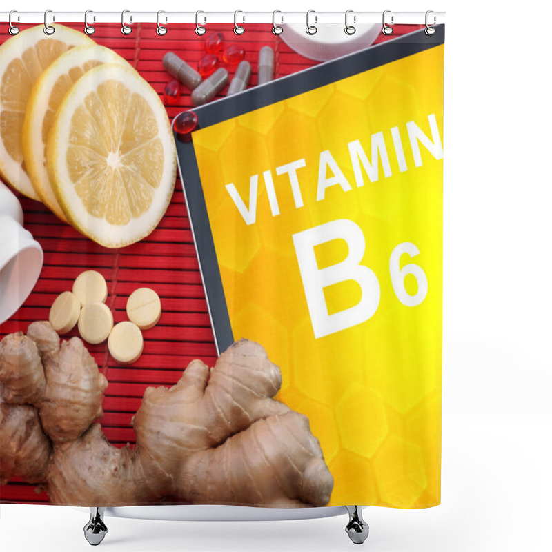 Personality  Tablet With Words Vitamin B6 Shower Curtains