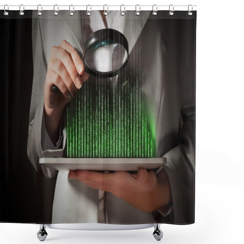 Personality  Businesswoman With Magnifier Glass Shower Curtains