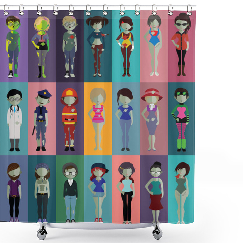 Personality  Set Of Various Zombies Characters For Halloween Shower Curtains