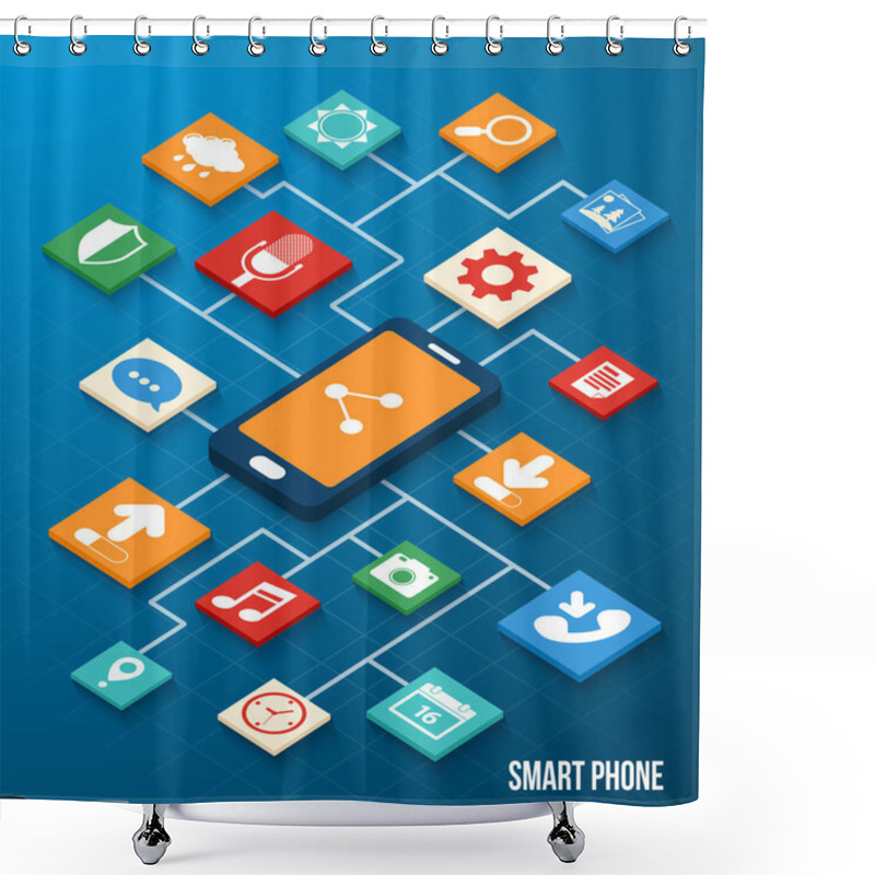 Personality  Mobile Applications Isometric Icons Shower Curtains